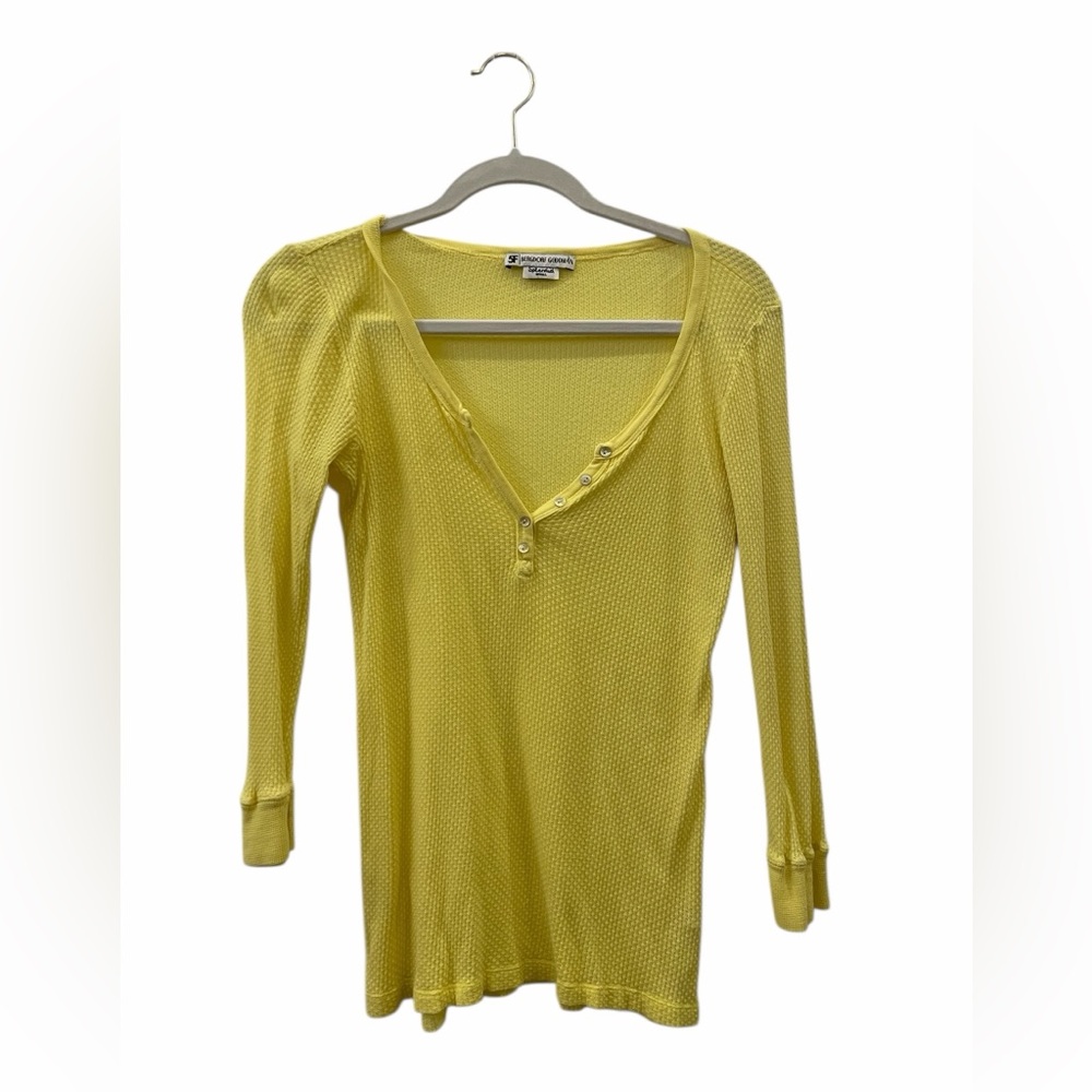Splendid Yellow Long-Sleeve Henley Knit Top